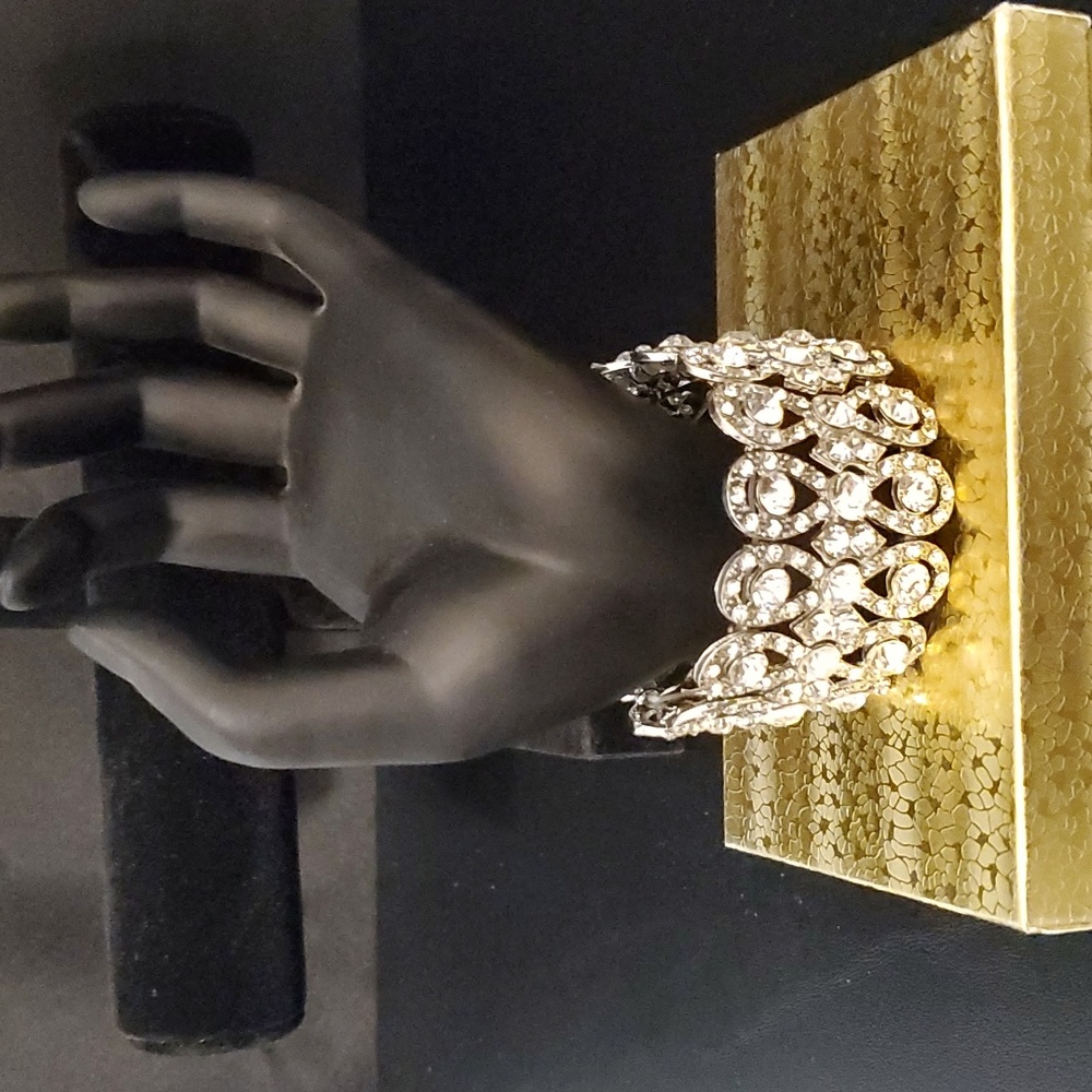 Wide Elastic Rhinestone Bracelet: Bridal Formal Special Occasion Competi…